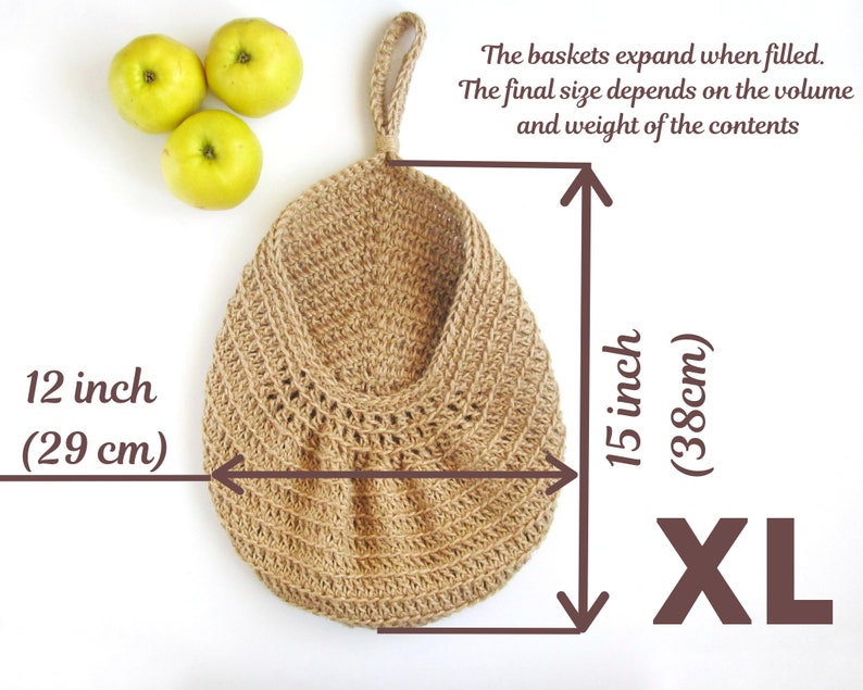 Jute hanging fruit basket, wall fruits basket, kitchen storage and organization, hanging storage basket, farmhouse decor, onion potato bag