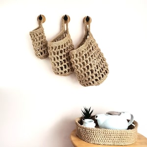 Mesh hanging fruit basket, woven basket, wall basket set, wall hanging basket, farmhouse kitchen storage basket, vegetable storage bag image 5