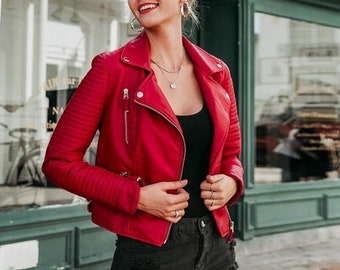 Women's Genuine Lambskin Leather Jacket Handmade Jacket - Etsy