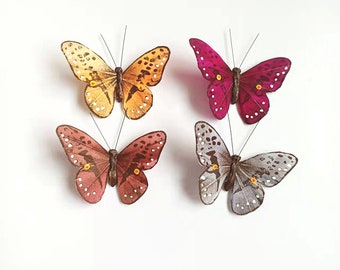 Feather Butterflies, Vivid Colors, Wedding & Wall Decor (12 Pieces)