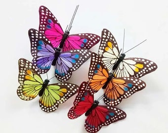 12 pcs Assorted feather hand painted monarch butterfly for wedding decorations Flower Arrangements party decoration Crafts Butterfly Floral