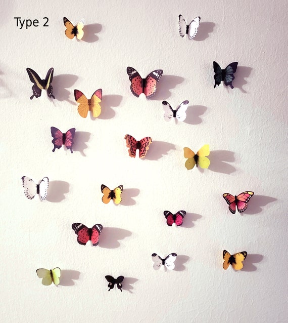 Stickers muraux papillons 3D, Or, 12 pièces, Chambre des enfants, Chambre  à