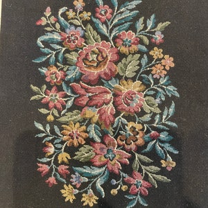 vintage black floral tapestry 12 x 9 inches