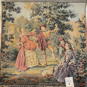 Dance and Conversation Vintage French tapestry 20 x 20 inch made in France 100 percent otton