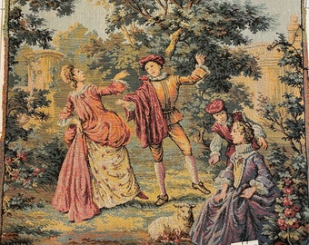 Dance and Conversation Vintage French tapestry 20 x 20 inch made in France 100 percent otton