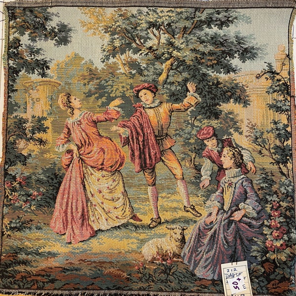 Dance and Conversation Vintage French tapestry 20 x 20 inch made in France 100 percent otton