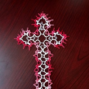 Large Tatted Cross Bookmark, Baptism Gift, Valentine for Book Lover, Present for Sunday School Teacher or Pastor