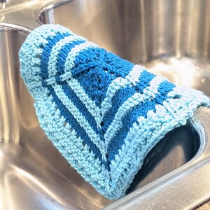 Teal Star Handknit Cotton Dishcloth: Kitchen Sponge Alternative