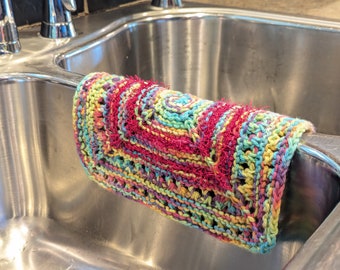 Handknit Rainbow Scrubbie Dish Cloth, Scrubbing Handmade Dishrag, Kitchen Sponge Alternative