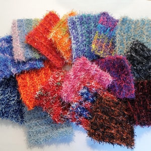 Square Sparkly Scrubbie Sponge, 4" Crocheted Pot Scrubber and Kitchen Cleaning, Old Fashioned Handmade Dish Scouring Pad, Grandma's Scrubby