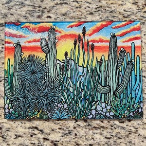 Sonoran Desert Cactus Sunset Landscape Tempered Glass Cutting Board