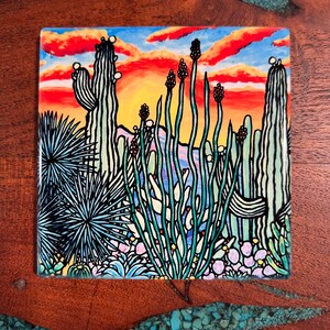 Southwest Sonoran Desert Cactus Landscape Ceramic Coaster
