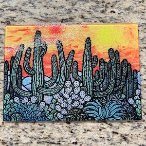 Iconic Arizona Desert Cactus Sunset Landscape Tempered Glass Cutting Board