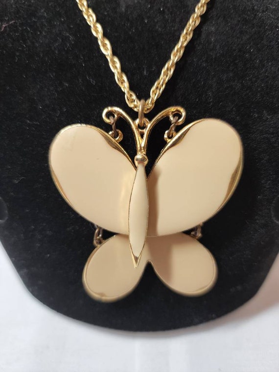 Creamy Yellow Enamel Butterfly ART Necklace from 1