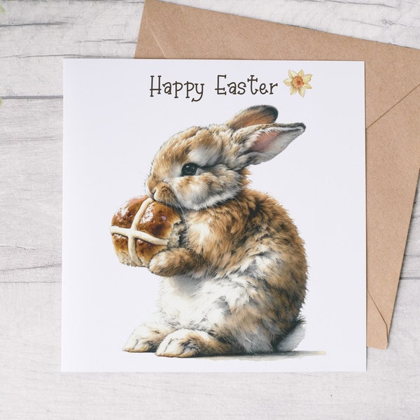 Carte de voeux de Joyeuses Pâques A5, jolie carte pour Pâques, cartes de Pâques florales, lapin croisé, carte de Joyeuses Pâques, carte de Pâques de lapin