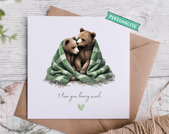 Birthday Husband Wife Card Bear Watercolour Card Bear Birthday Anniversary Card Bear Birthday Card Wife Husband Personalised card
