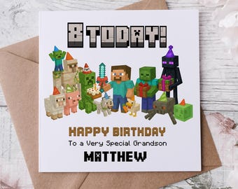 Minecraft Personalised Any Age Birthday Card, Minecraft Any Age Birthday Card, Personalised Minecraft Birthday Card