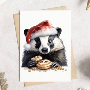 Watercolour Badger Christmas Card Woodland Animal Christmas Card Natural Badger Christmas Card personalised Badger Christmas Card