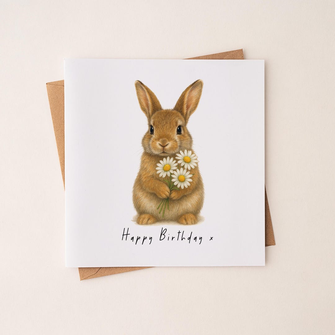 Rabbit Birthday Card Unique Watercolour Painting Personalised Rabbit ...