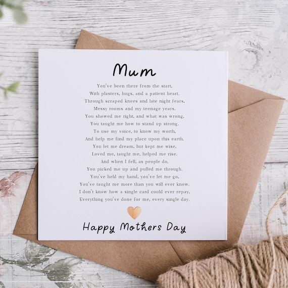 Mothers Day Poem Card, Mothering sunday, Personalised Mothers Day card