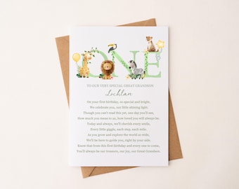 WHITE COTTON CARDS Erinnerungsalbum Karte – Handgefertigt Mit Safari-Tieren Für Den 1. Geburtstag