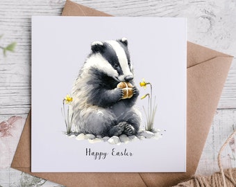 A5 Happy Easter Greeting Card, Cute Card for Easter, Hot Cross Bunny, Happy Easter Card, Badger Easter Card, Hot Cross Bun Card