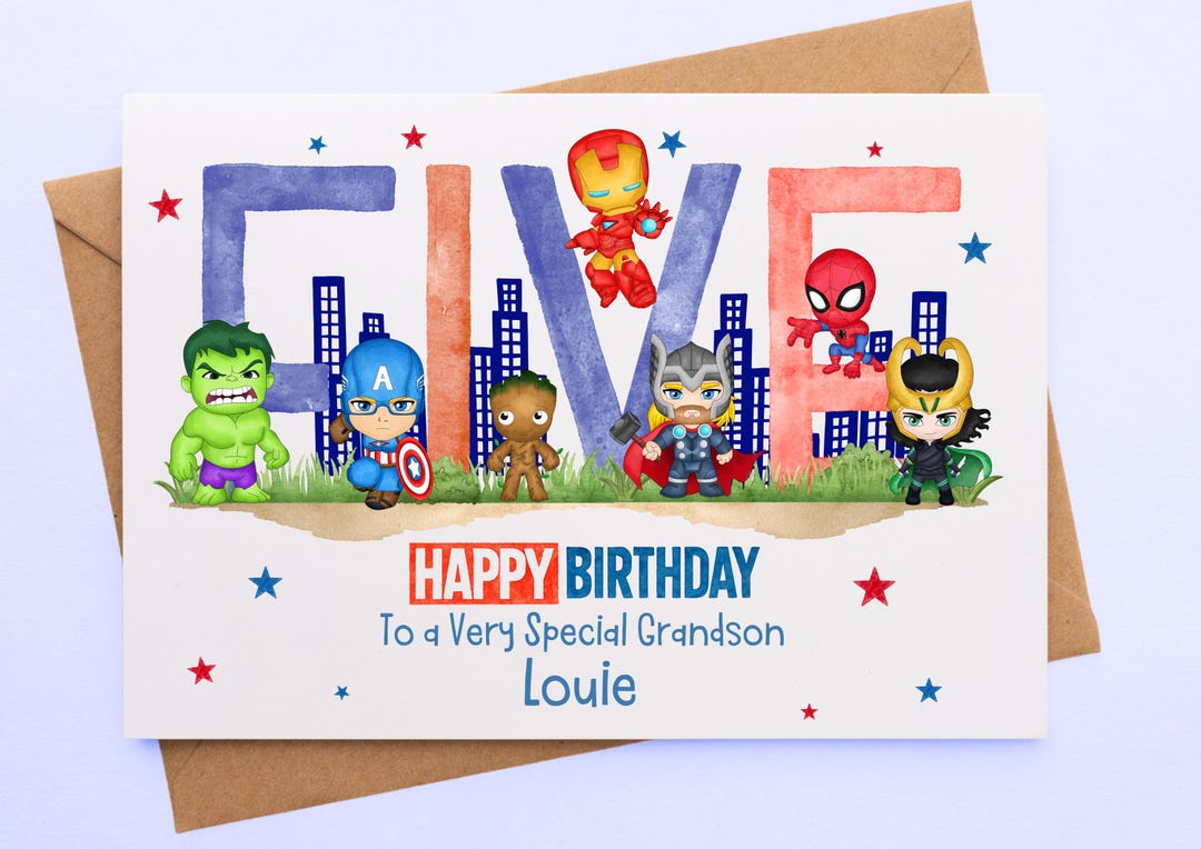 5th Birthday Superhero Birthday Card Marvel Birthday Card, Fifth ...