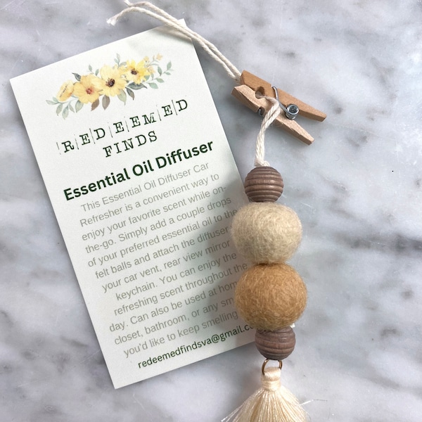 Essential Oil Felt Ball Car Diffuser Air Freshner Keychain Charm Boho Decor Handmade