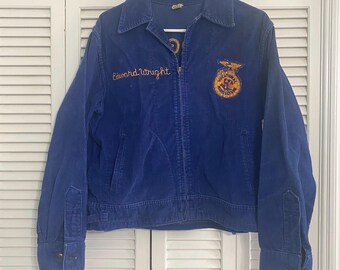 80's Texas Vocational FFA Corduroy Jacket. Navy Blue, Metal Zip. - Etsy