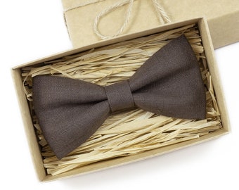 Cocoa Brown color linen groomsmen bow ties for weddings / Anniversary gift for husband or boyfriend