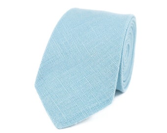 Sky blue linen groomsmen and groom tie for wedding / Handmade linen Future husband gift from bride
