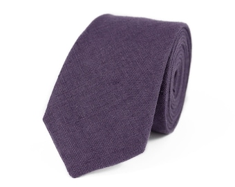 Dark purple color linen best men ties / Unique anniversary gift for husband boyfriend or birthday gift for father