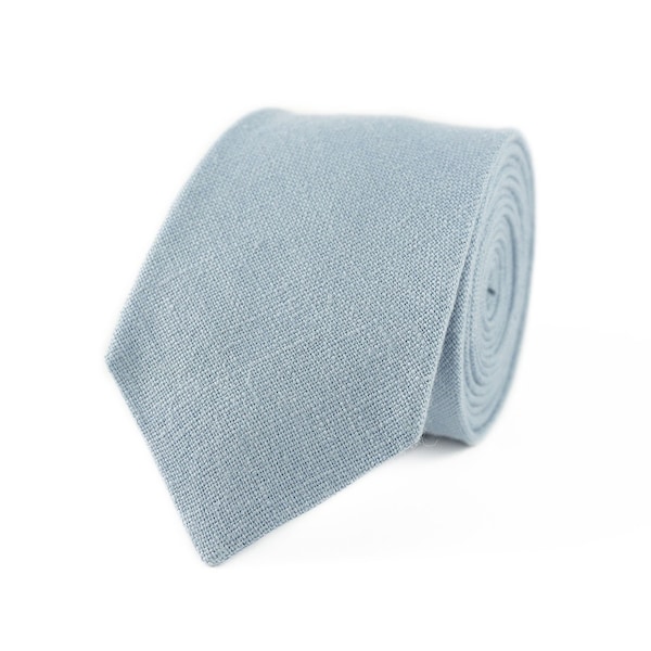 Dusty blue linen groomsmen ties for weddings / Skinny slim or standard men's necktie