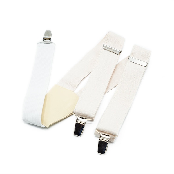Bretelles dos en Y ivoire disponibles avec pochette de costume assortie - Cadeau parfait pour les hommes, les garçons d'honneur et le marié - Idéal pour les mariages