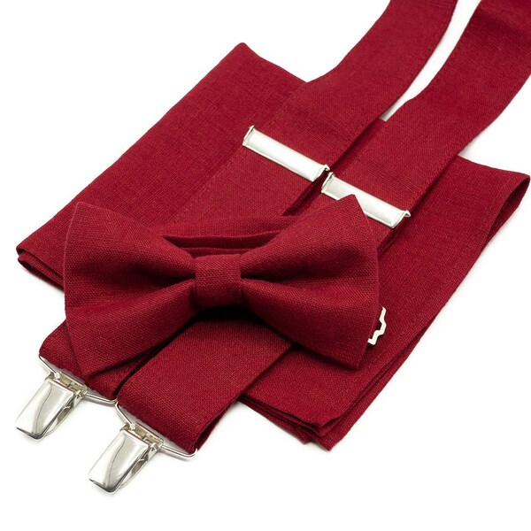 Burgundy Bow Tie Suspenders for Weddings