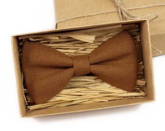 Cinnamon brown men's bow ties for wedding / Groomsmen bow ties made from eco-friendly linen