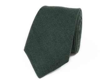 Smoke Pine color linen groomsmen ties for weddings / Smoke pine skinny slim or standard men's necktie / Forest green groomsmen necktie