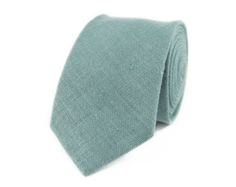 Corbata de padrino de boda de lino gris menta para bodas / Corbata delgada o estándar para hombre disponible con pañuelo de bolsillo a juego