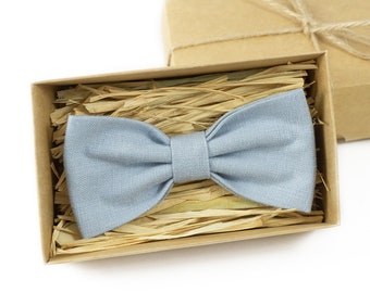 Dusty Blue Linen Men's Wedding Bow Ties for Groomsmen / - Etsy