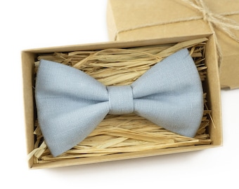 Dusty blue wedding bow ties for groomsmen proposal gift / Pre-tied ties for men and toddler boys