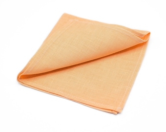 Peach color linen pocket square / handkerchief available with matching wedding necktie for groomsmen and groom / Gift for men