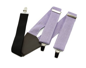 Linnen Y-back lavendel bretels voor mannen en jongens - Maak je look compleet met een pochet / bruidsjonkers voorstel cadeau-ideeën voor bruiloften
