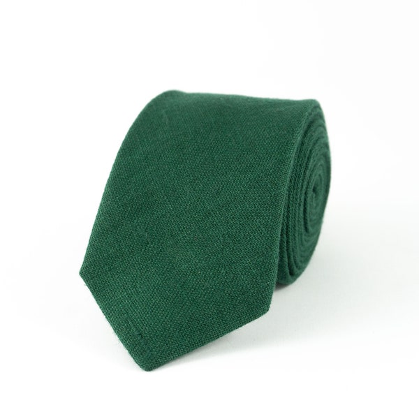 Cravate de mariage en lin de couleur vert foncé pour cadeau de proposition de garçon d'honneur / Cravates faites main pour hommes