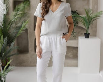 Linen White Pants | Natural Summer Comfort - LINARA