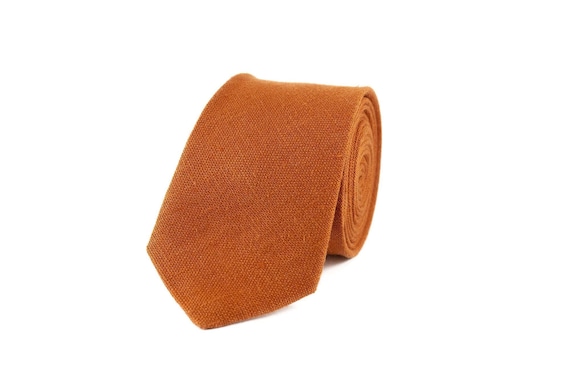 Burnt orange linen necktie for man / Handmade groomsmen ties for wedding