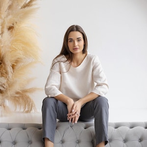 Relaxed Fit Linen Trousers, Women&#39;s Straight Leg Linen Pants - ARVANA