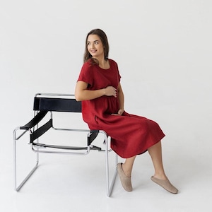 Linen Maternity Dress – Knee Length, Loose Fit Pregnancy Dress, Boho Summer Baby Shower Outfit, Plus Size Available - BLISS