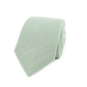Dusty Sage Green linen groomsmen necktie for wedding / Rustic wedding gift for men