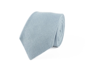 Dusty blue linen groomsmen ties for weddings / Skinny slim or standard men's necktie