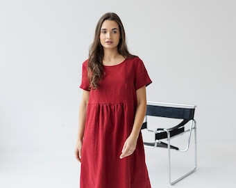 Linen Maternity Dress – Knee Length, Loose Fit Pregnancy Dress, Boho Summer Baby Shower Outfit, Plus Size Available - BLISS